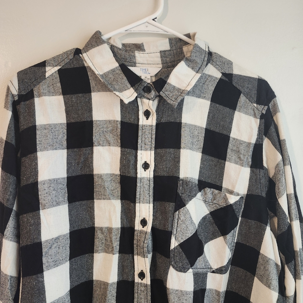 TIME AND TRU TM Women's Long Button Down Flannel Shirt Size XL (16-18) - Picture 7 of 7